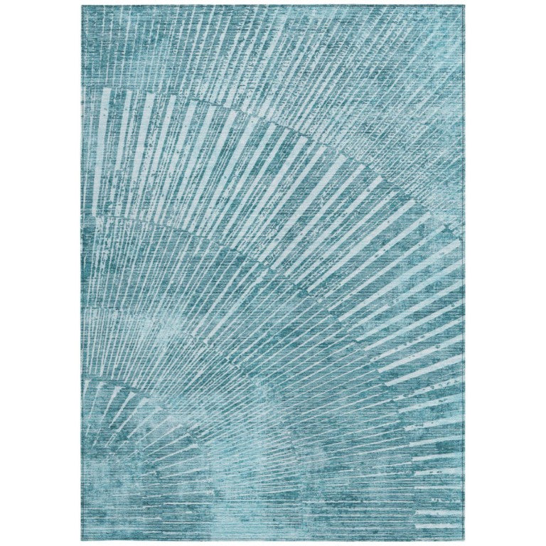 HomeRoots 8x10 Teal Abstract Indoor Outdoor Area Rug Washable Uv Resistant Non-skid 562008
