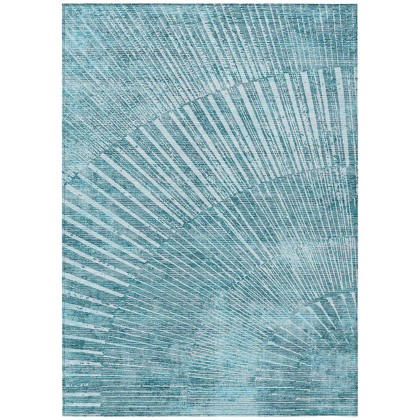Homeroots 8' X 10' Teal Abstract Washable Non Skid Indoor Outdoor Area Rug Teal Polyester 562008