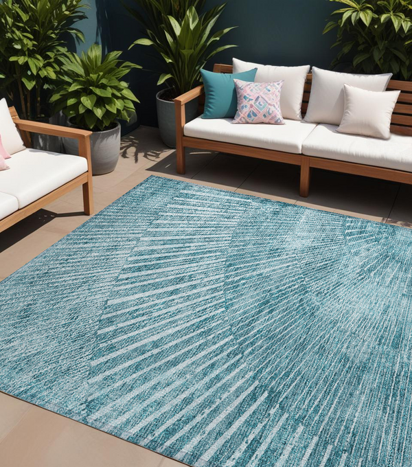 Homeroots 10' X 14' Teal Abstract Washable Non Skid Indoor Outdoor Area Rug Teal Polyester 562010