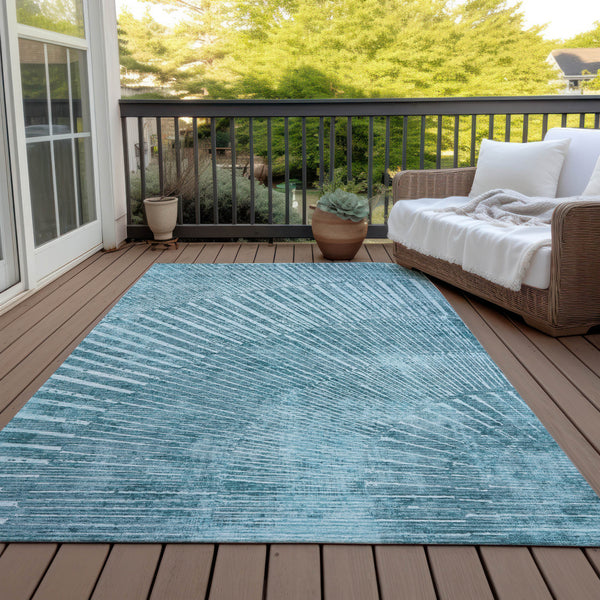 Homeroots 10' X 14' Teal Abstract Washable Non Skid Indoor Outdoor Area Rug Teal Polyester 562010