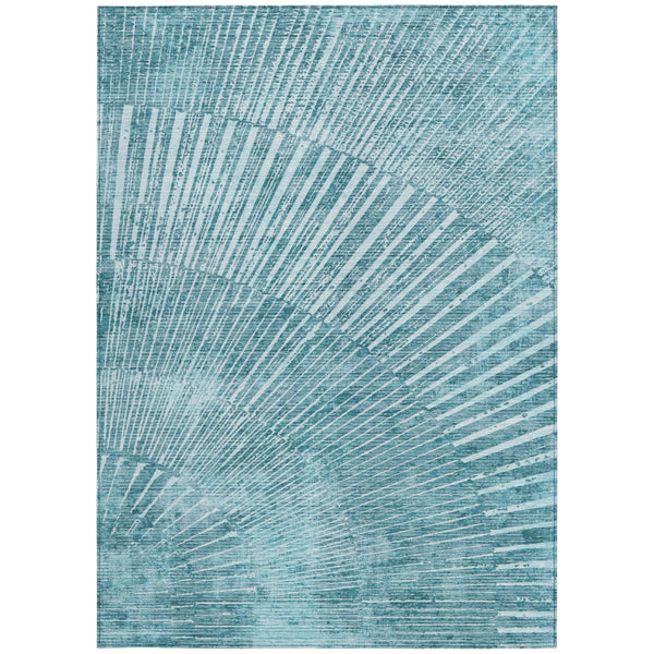 Homeroots 10' X 14' Teal Abstract Washable Non Skid Indoor Outdoor Area Rug Teal Polyester 562010