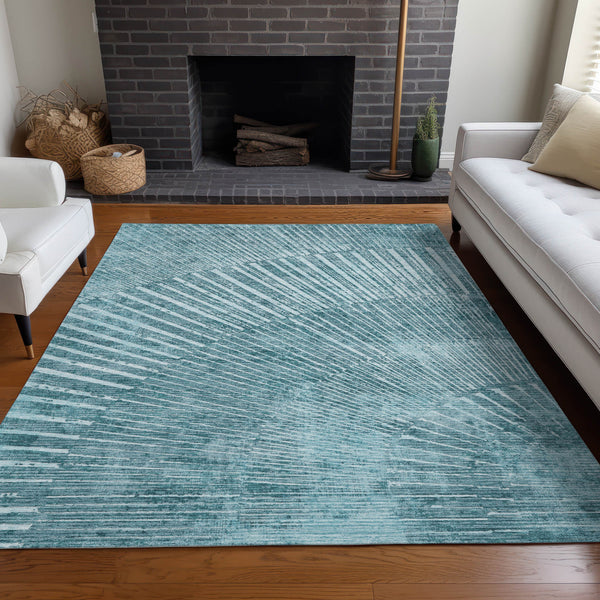 Homeroots 10' X 14' Teal Abstract Washable Non Skid Indoor Outdoor Area Rug Teal Polyester 562010