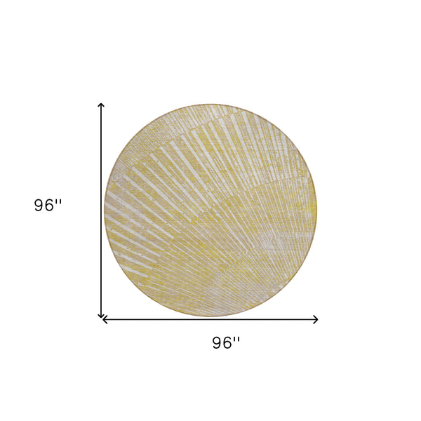 Homeroots 8' Round Wheat Round Abstract Washable Non Skid Indoor Outdoor Area Rug Wheat Polyester 562016