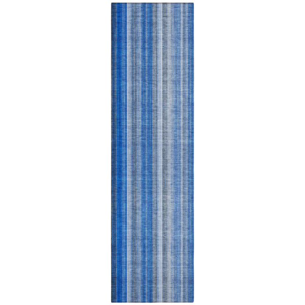 Homeroots 8' Runner Blue Striped Washable Non Skid Indoor Outdoor Runner Rug Blue Polyester 562021