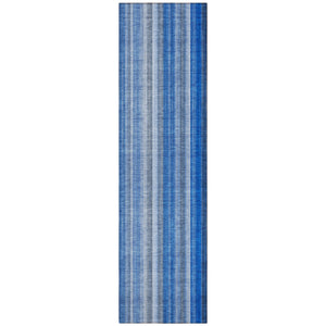 Homeroots 8' Runner Blue Striped Washable Non Skid Indoor Outdoor Runner Rug Blue Polyester 562021