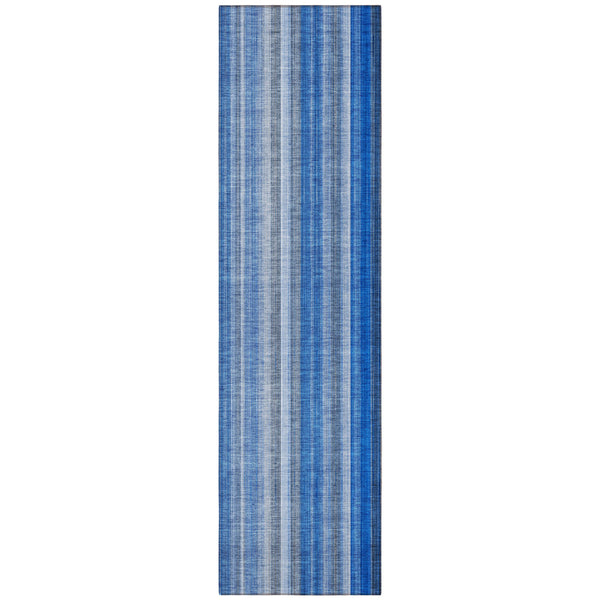 Homeroots 8' Runner Blue Striped Washable Non Skid Indoor Outdoor Runner Rug Blue Polyester 562021