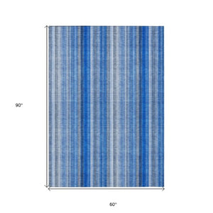 Homeroots 3' Blue Striped Washable Non-skid Area Rug - Stylish, Stain Resistant For Indoor Or Outdoor Use 5' X 8' Polyester 562024