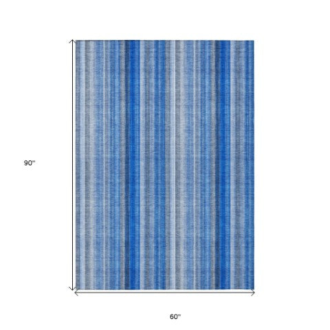 Homeroots 3' Blue Striped Washable Non-skid Area Rug - Stylish, Stain Resistant For Indoor Or Outdoor Use 5' X 8' Polyester 562024