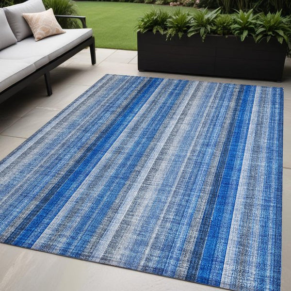 Homeroots 3' Blue Striped Washable Non-skid Area Rug - Stylish, Stain Resistant For Indoor Or Outdoor Use 5' X 8' Polyester 562024