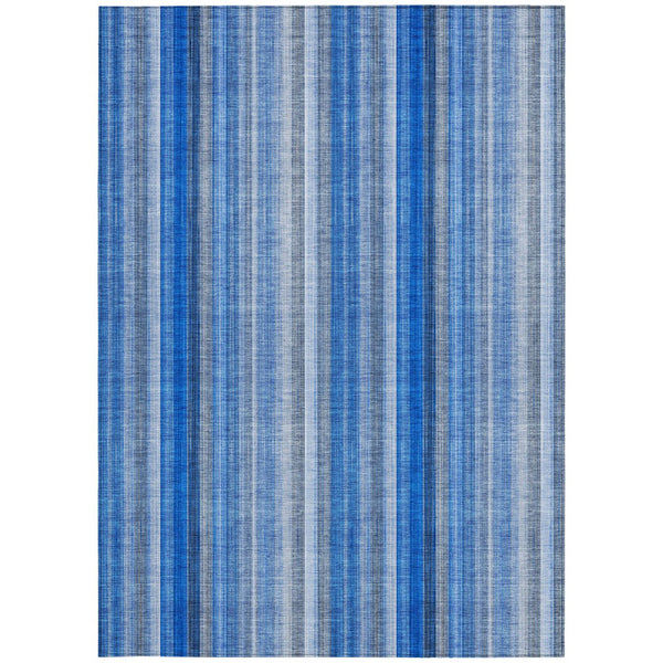 Homeroots 3' Blue Striped Washable Non-skid Area Rug - Stylish, Stain Resistant For Indoor Or Outdoor Use 5' X 8' Polyester 562024