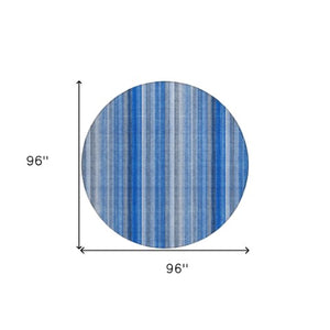 Homeroots 3' Blue Striped Washable Non-skid Area Rug - Stylish, Stain Resistant For Indoor Or Outdoor Use 8' Round Polyester 562025