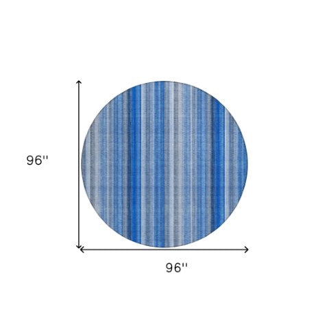 Homeroots 3' Blue Striped Washable Non-skid Area Rug - Stylish, Stain Resistant For Indoor Or Outdoor Use 8' Round Polyester 562025