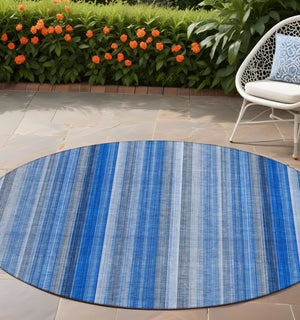 Homeroots 3' Blue Striped Washable Non-skid Area Rug - Stylish, Stain Resistant For Indoor Or Outdoor Use 8' Round Polyester 562025
