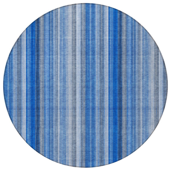 Homeroots 3' Blue Striped Washable Non-skid Area Rug - Stylish, Stain Resistant For Indoor Or Outdoor Use 8' Round Polyester 562025