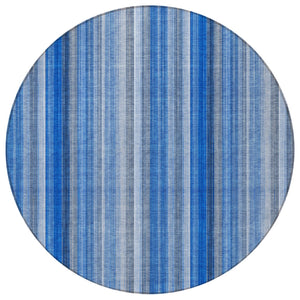 Homeroots 3' Blue Striped Washable Non-skid Area Rug - Stylish, Stain Resistant For Indoor Or Outdoor Use 8' Round Polyester 562025