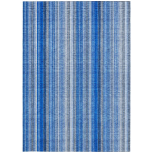 Homeroots 8' X 10' Blue Striped Washable Non Skid Indoor Outdoor Area Rug Blue Polyester 562026