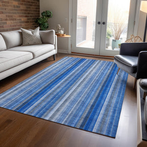 Homeroots 8' X 10' Blue Striped Washable Non Skid Indoor Outdoor Area Rug Blue Polyester 562026