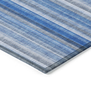 Homeroots 3' Blue Striped Washable Non-skid Area Rug - Stylish, Stain Resistant For Indoor Or Outdoor Use 9' X 12' Polyester 562027
