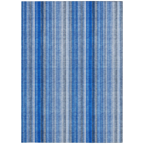 Homeroots 10' X 14' Blue Striped Washable Non Skid Indoor Outdoor Area Rug Blue Polyester 562028