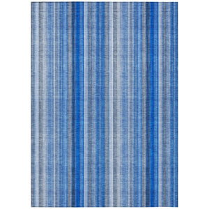 Homeroots 10' X 14' Blue Striped Washable Non Skid Indoor Outdoor Area Rug Blue Polyester 562028