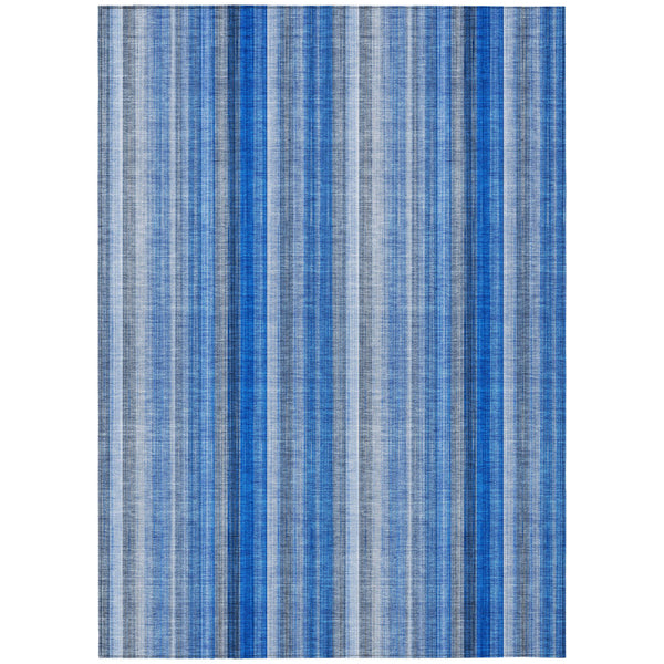 Homeroots 10' X 14' Blue Striped Washable Non Skid Indoor Outdoor Area Rug Blue Polyester 562028