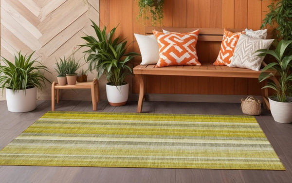 Homeroots 2' X 8' Gold Striped Washable Non Skid Indoor Outdoor Runner Rug Gold Polyester 562030