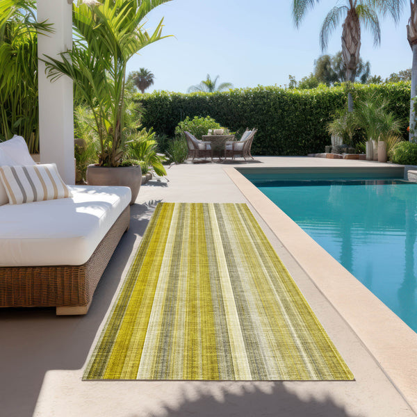 Homeroots 2' X 8' Gold Striped Washable Non Skid Indoor Outdoor Runner Rug Gold Polyester 562030