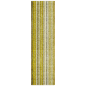 Homeroots 2' X 8' Gold Striped Washable Non Skid Indoor Outdoor Runner Rug Gold Polyester 562030
