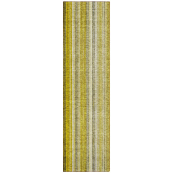 Homeroots 2' X 8' Gold Striped Washable Non Skid Indoor Outdoor Runner Rug Gold Polyester 562030