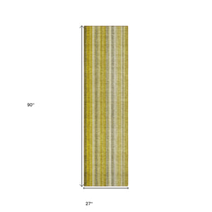 Homeroots 2' X 8' Gold Striped Washable Non Skid Indoor Outdoor Runner Rug Gold Polyester 562030