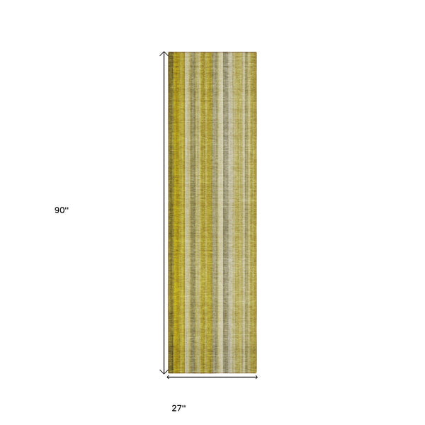 Homeroots 2' X 8' Gold Striped Washable Non Skid Indoor Outdoor Runner Rug Gold Polyester 562030
