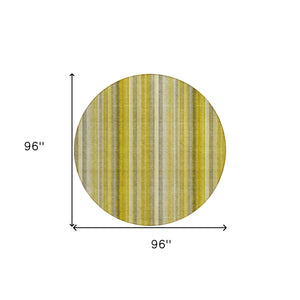 Homeroots 8' Round Gold Round Striped Washable Non Skid Indoor Outdoor Area Rug Gold Polyester 562034