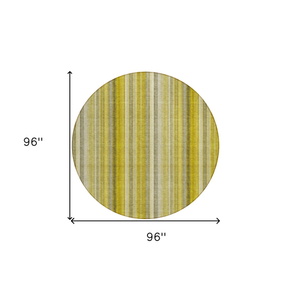 Homeroots 8' Round Gold Round Striped Washable Non Skid Indoor Outdoor Area Rug Gold Polyester 562034