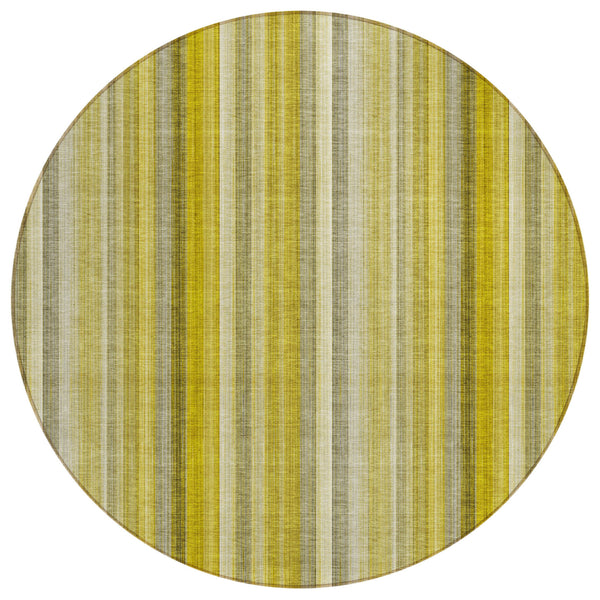 Homeroots 8' Round Gold Round Striped Washable Non Skid Indoor Outdoor Area Rug Gold Polyester 562034