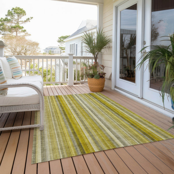 Homeroots 9' X 12' Gold Striped Washable Non Skid Indoor Outdoor Area Rug Gold Polyester 562036