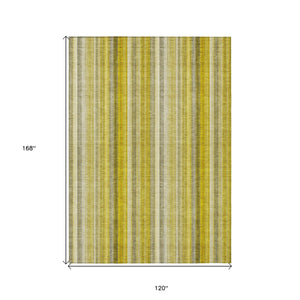 Homeroots 10' X 14' Gold Striped Washable Non Skid Indoor Outdoor Area Rug Gold Polyester 562037