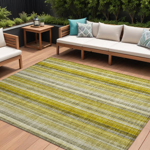 Homeroots 10' X 14' Gold Striped Washable Non Skid Indoor Outdoor Area Rug Gold Polyester 562037
