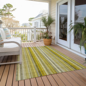 Homeroots 10' X 14' Gold Striped Washable Non Skid Indoor Outdoor Area Rug Gold Polyester 562037