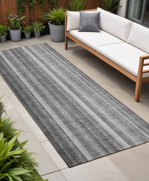 Homeroots 3' Blue Striped Washable Non-skid Area Rug - Stylish, Stain Resistant For Indoor Or Outdoor Use Gray Polyester 562039