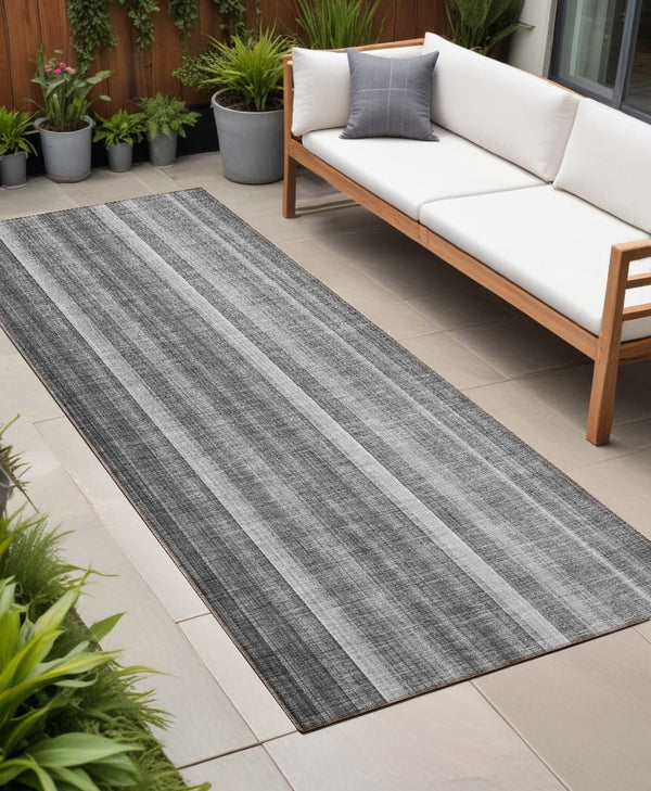 Homeroots 3' Blue Striped Washable Non-skid Area Rug - Stylish, Stain Resistant For Indoor Or Outdoor Use Gray Polyester 562039