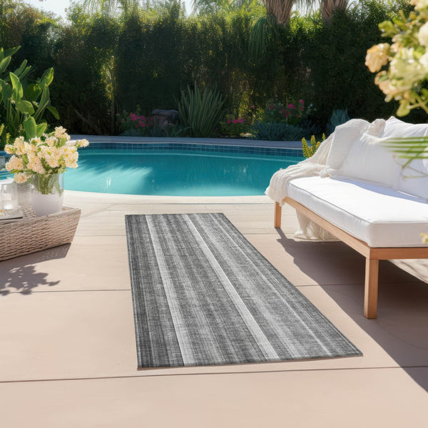 Homeroots 3' Blue Striped Washable Non-skid Area Rug - Stylish, Stain Resistant For Indoor Or Outdoor Use Gray Polyester 562039