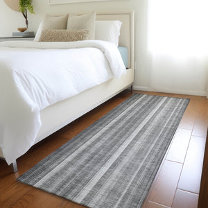 Homeroots 3' Blue Striped Washable Non-skid Area Rug - Stylish, Stain Resistant For Indoor Or Outdoor Use Gray Polyester 562039