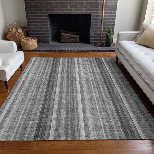 Homeroots 3' Blue Striped Washable Non-skid Area Rug - Stylish, Stain Resistant For Indoor Or Outdoor Use 5' X 8' Polyester 562042