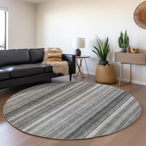 Homeroots 3' Blue Striped Washable Non-skid Area Rug - Stylish, Stain Resistant For Indoor Or Outdoor Use 8' Round Polyester 562043