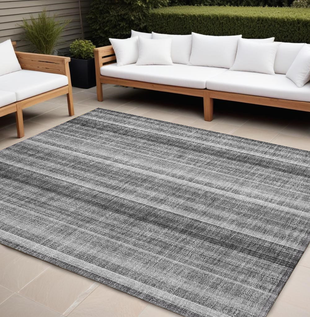 Homeroots 8' X 10' Gray Striped Washable Non Skid Indoor Outdoor Area Rug Gray Polyester 562044