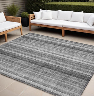 Homeroots 8' X 10' Gray Striped Washable Non Skid Indoor Outdoor Area Rug Gray Polyester 562044