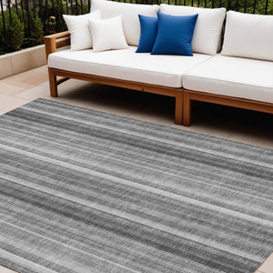 Homeroots 3' Blue Striped Washable Non-skid Area Rug - Stylish, Stain Resistant For Indoor Or Outdoor Use 9' X 12' Polyester 562045