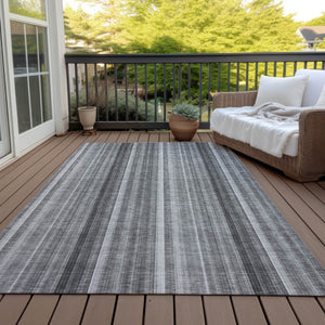 Homeroots 3' Blue Striped Washable Non-skid Area Rug - Stylish, Stain Resistant For Indoor Or Outdoor Use 9' X 12' Polyester 562045