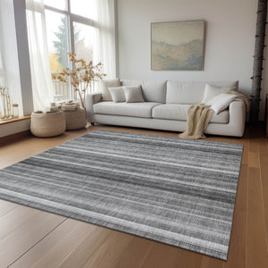 Homeroots 3' Blue Striped Washable Non-skid Area Rug - Stylish, Stain Resistant For Indoor Or Outdoor Use 9' X 12' Polyester 562045