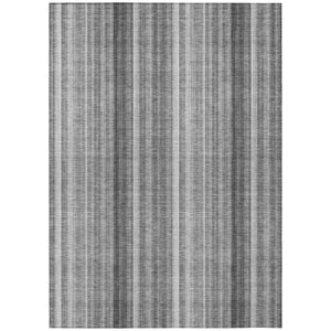 Homeroots 10' X 14' Gray Striped Washable Non Skid Indoor Outdoor Area Rug Gray Polyester 562046